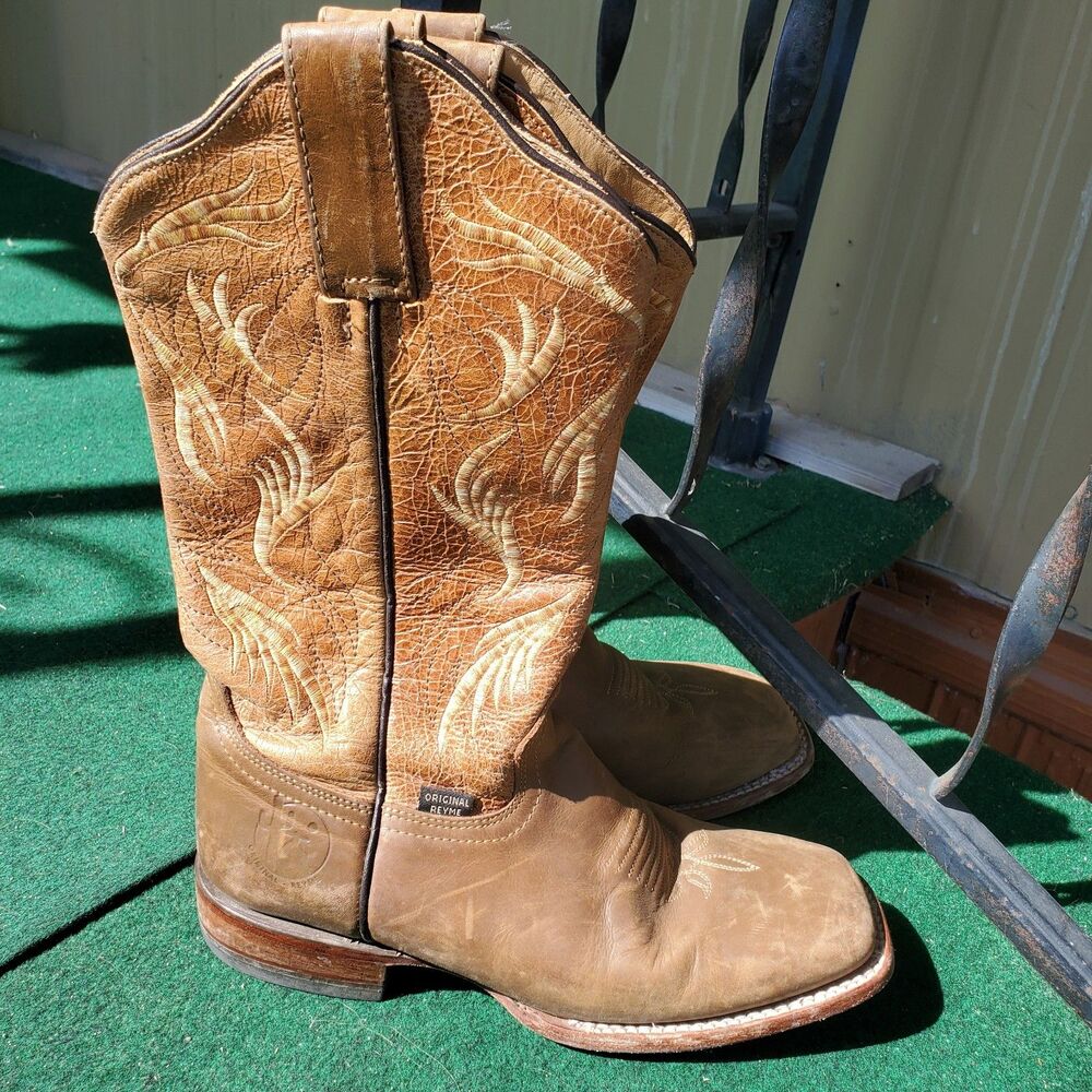 Reyme Brown Tan Leather Square Toe Cowboy Boots  Size 7 - Picture 7 of 14